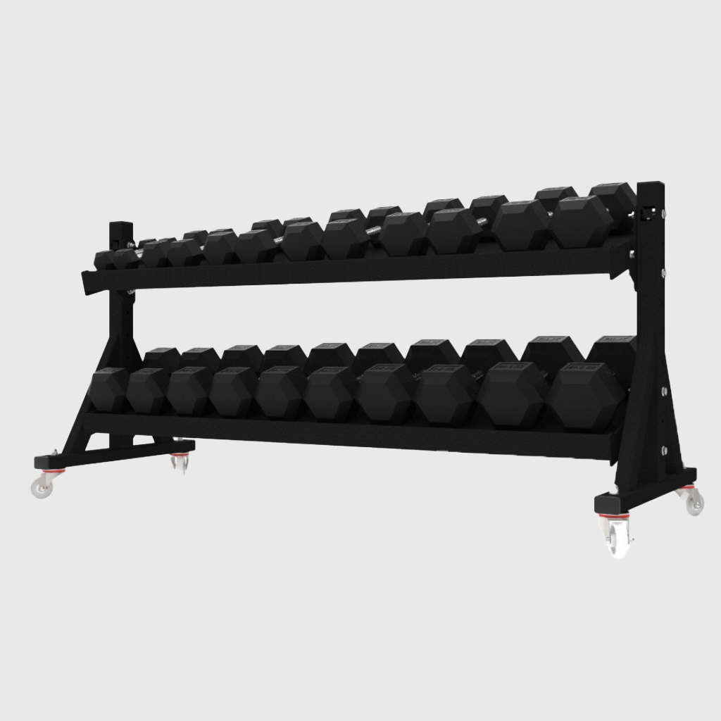 BLK BOX, BLK BOX 2 Tier Dumbbell Rack on Wheels with 5 - 30kg Dumbbell Set