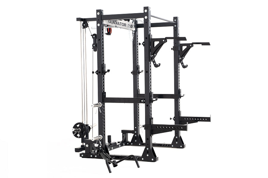 Warrior Strength Equipment, Warrior Gladiator 2.0 Pro Power Rack All-in-One Gym Cage with Lat Pull/Low Row