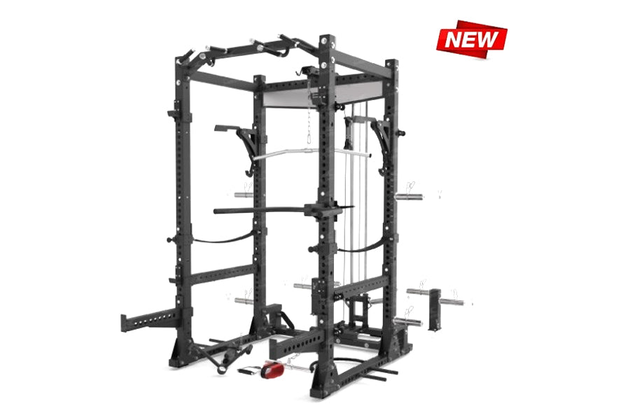 Warrior Strength Equipment, Warrior Gladiator 2.0 Pro Power Rack All-in-One Gym Cage with Lat Pull/Low Row