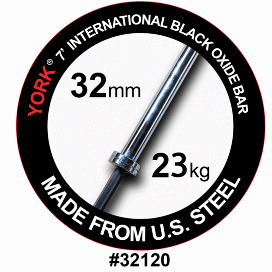 York Barbell, York Barbell International Black Oxide Olympic Bar - 7ft (32mm)