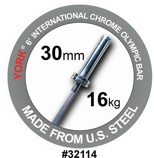 York Barbell, York Barbell - International Hard Chrome Bar - 6ft (30mm)