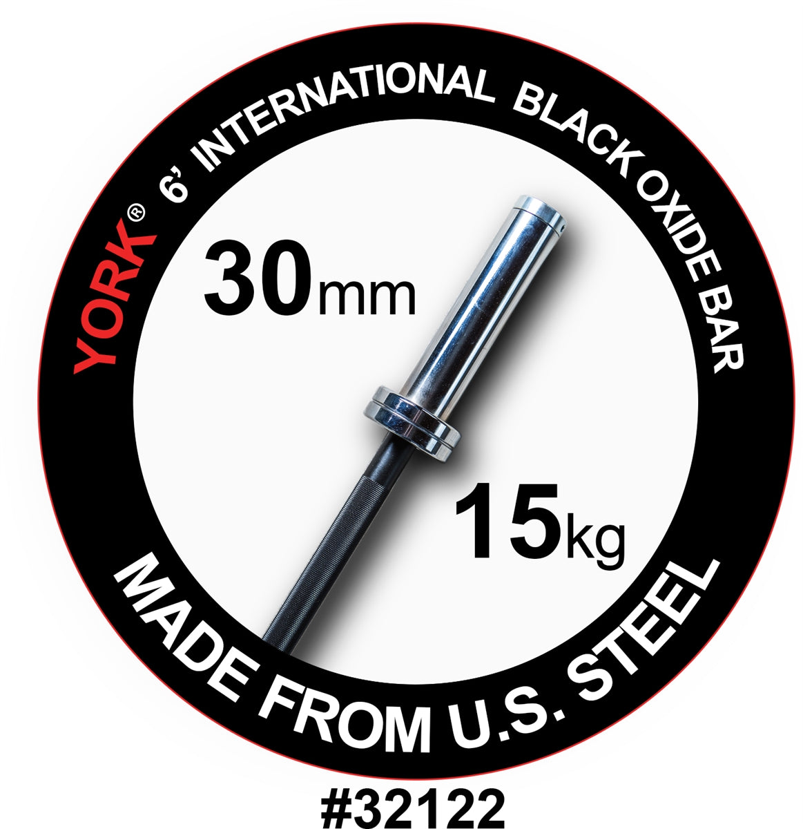 York Barbell, York International Black Oxide Bar - 6ft